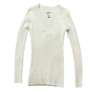 Vintage Y2K Pout White Slim Fit Deep V-Neck Tops Size XL